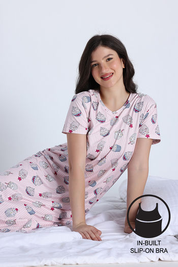 Buy Zivame Knit Poly Mid Length Nightwear - Heavenly Pink